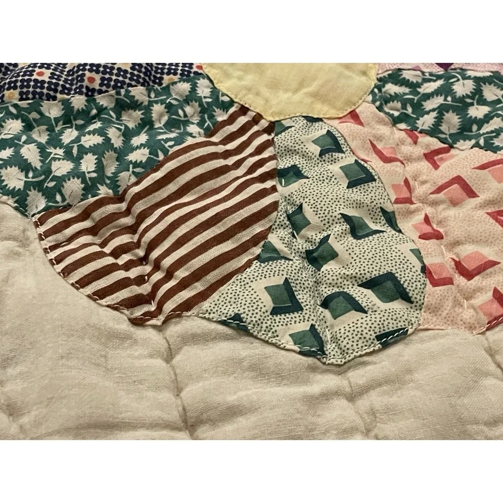 Vtg 1930s Dresden Plate Quilt NRA Blue Eagle Domino Sugar Sack Backing Folk Art
